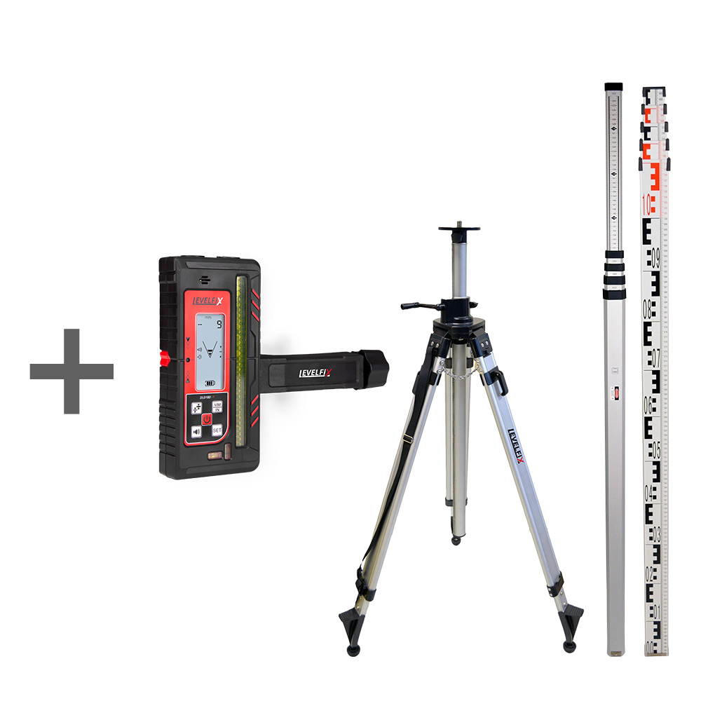 Set met DLD100GR mm-ontvanger, 2.7m statief en meetbaak 5m